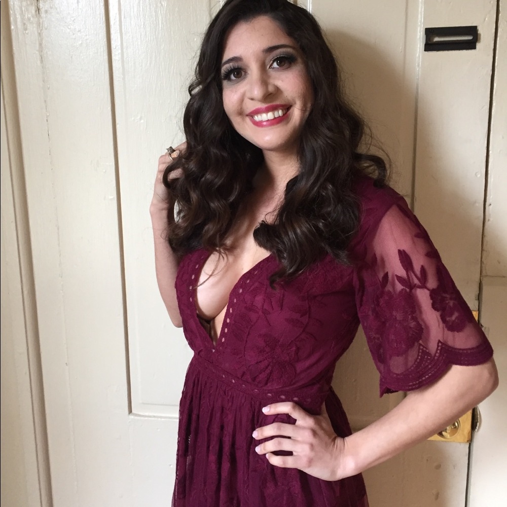 Honey Punch romper with maxi lace overlay